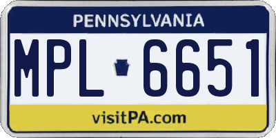 PA license plate MPL6651