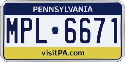 PA license plate MPL6671