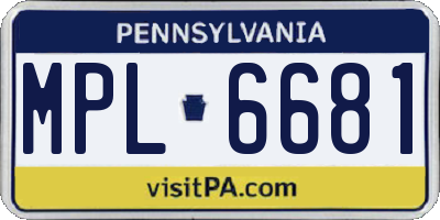 PA license plate MPL6681