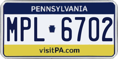 PA license plate MPL6702