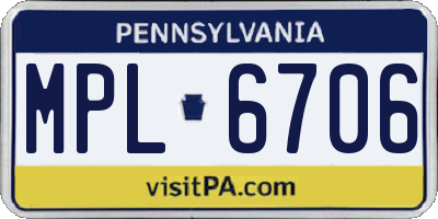 PA license plate MPL6706
