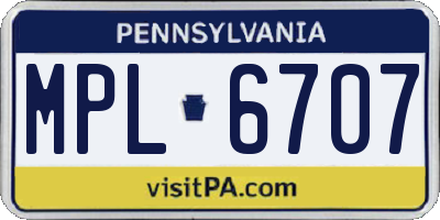 PA license plate MPL6707