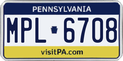 PA license plate MPL6708