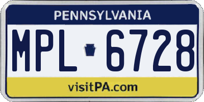 PA license plate MPL6728