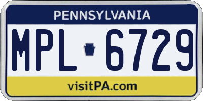 PA license plate MPL6729
