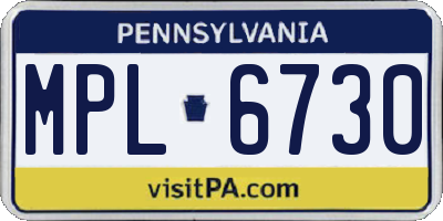 PA license plate MPL6730
