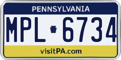 PA license plate MPL6734
