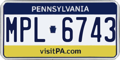 PA license plate MPL6743