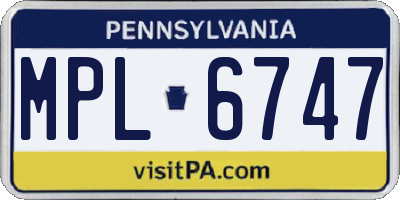 PA license plate MPL6747