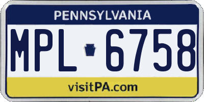PA license plate MPL6758