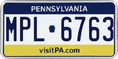 PA license plate MPL6763