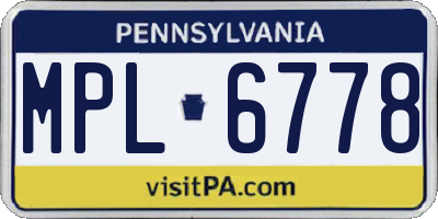 PA license plate MPL6778