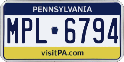 PA license plate MPL6794