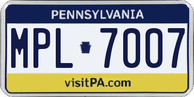 PA license plate MPL7007