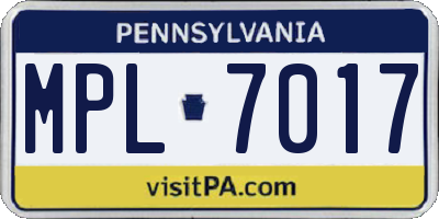 PA license plate MPL7017