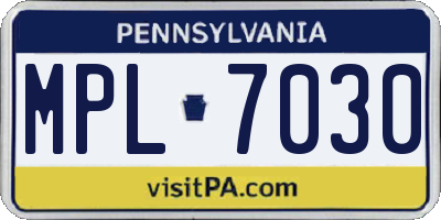 PA license plate MPL7030