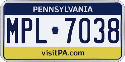 PA license plate MPL7038