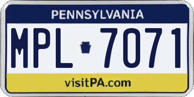 PA license plate MPL7071