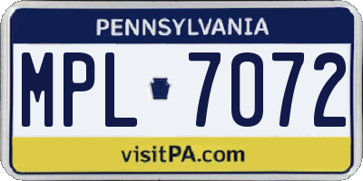PA license plate MPL7072