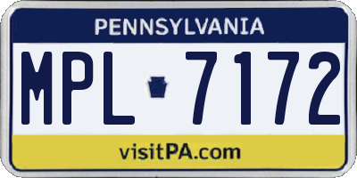 PA license plate MPL7172