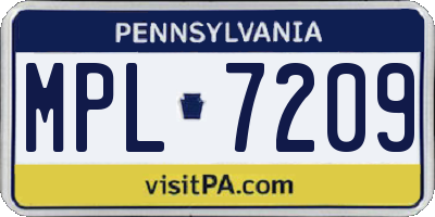 PA license plate MPL7209
