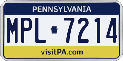 PA license plate MPL7214