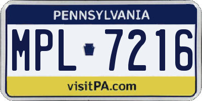 PA license plate MPL7216