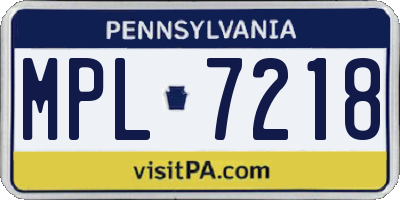 PA license plate MPL7218