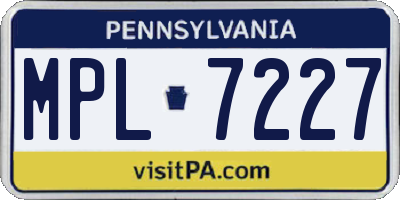 PA license plate MPL7227