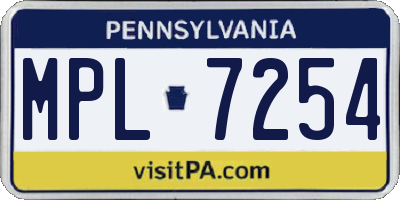 PA license plate MPL7254