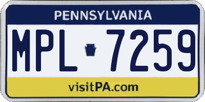 PA license plate MPL7259