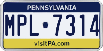 PA license plate MPL7314