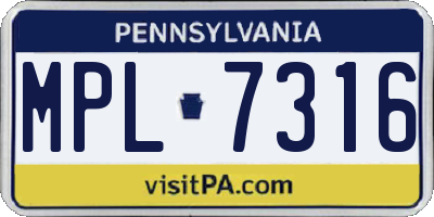 PA license plate MPL7316