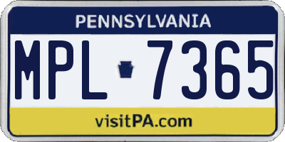 PA license plate MPL7365