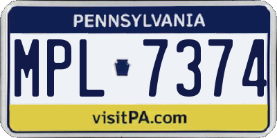 PA license plate MPL7374