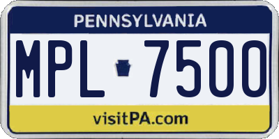 PA license plate MPL7500