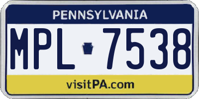 PA license plate MPL7538