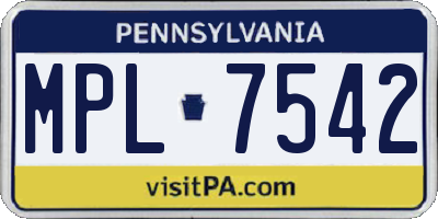 PA license plate MPL7542