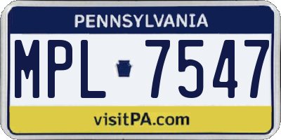 PA license plate MPL7547