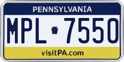 PA license plate MPL7550