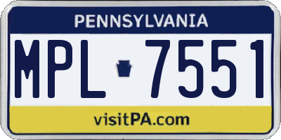 PA license plate MPL7551