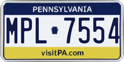 PA license plate MPL7554