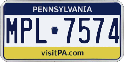 PA license plate MPL7574