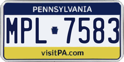 PA license plate MPL7583