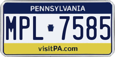 PA license plate MPL7585