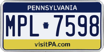 PA license plate MPL7598