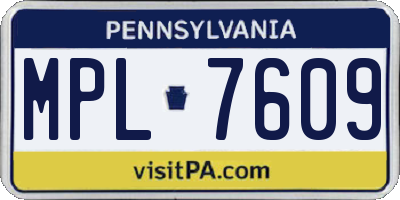 PA license plate MPL7609