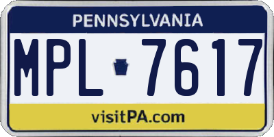 PA license plate MPL7617