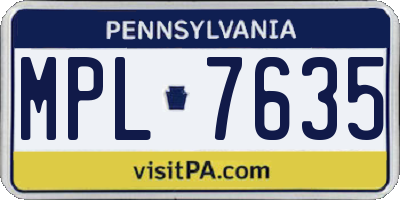 PA license plate MPL7635