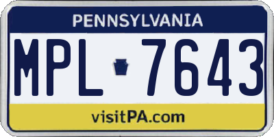 PA license plate MPL7643